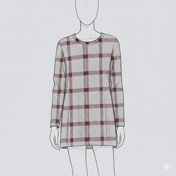 Gray and Burgundy Windowpane Plaid Bobeau Patterned Tunic (L) - Picture 4 of 4